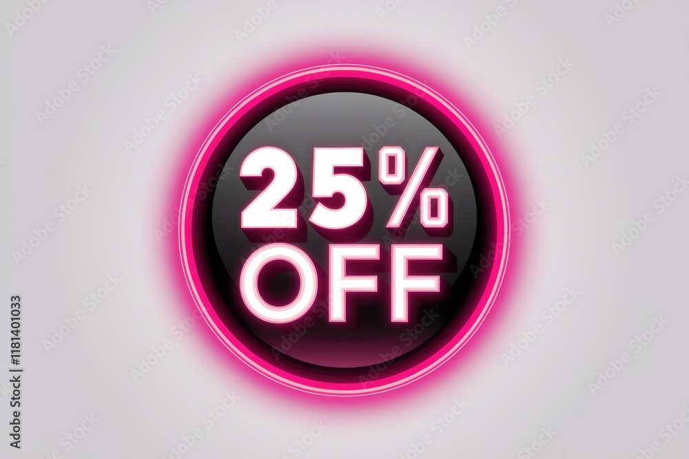 A pink neon circle with the text 25% off. A pink neon circle with the text 25% off.