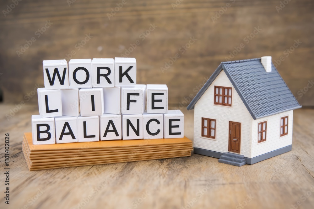 Fototapeta premium Work life balance concept with a house model