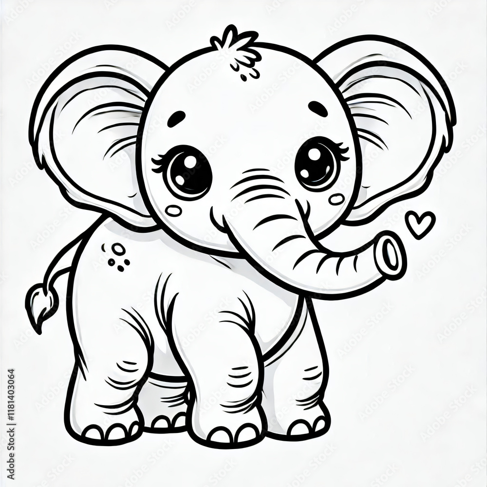 Obraz premium Black white lineart coloring book, cute animal character. easy coloring page for kids and adults. 