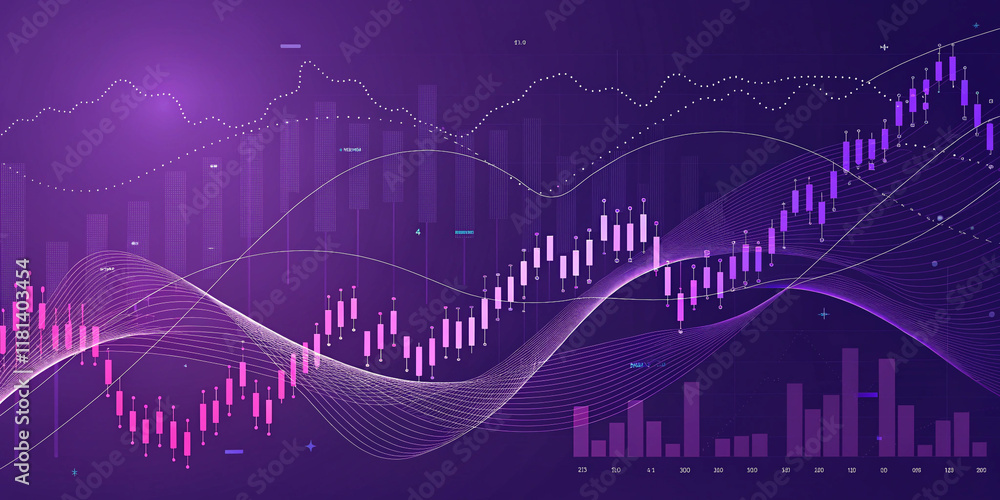 Naklejka premium A Mesmerizing Purple Forex Chart Backdrop Creating a Dynamic Financial Atmosphere