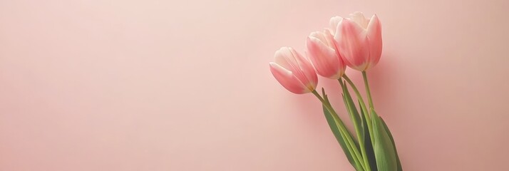 Delicate pink tulips creating a romantic and elegant atmosphere. Perfect for valentine's day. Mother's day. Or spring celebrations. Conveying love. Tenderness. And gratitude on a solid pink backdrop