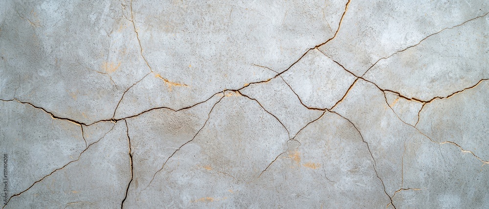Fototapeta premium A textured concrete surface featuring visible cracks and subtle discoloration, showcasing signs of aging and wear.