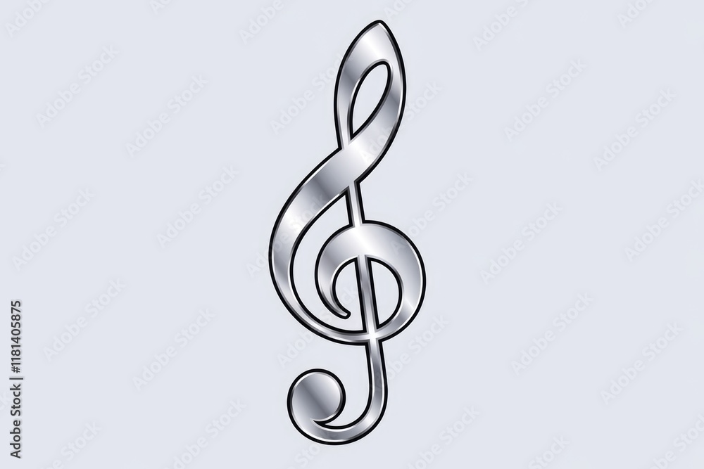 Fototapeta premium A silver treble clef symbol on a white background.