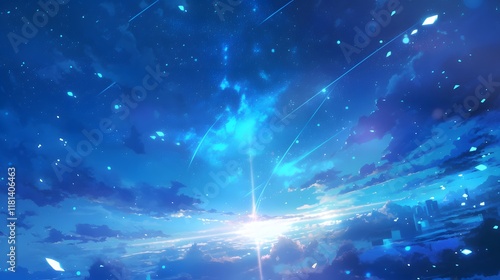 Obraz na płótnie Stunning anime background featuring a fantasy sky with star falls and beautiful flares in a magical night sky w salonie