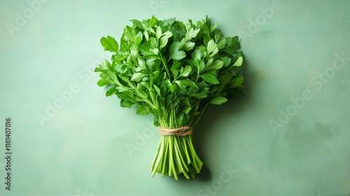 Freshly harvested mint held by a hand against a deep green background