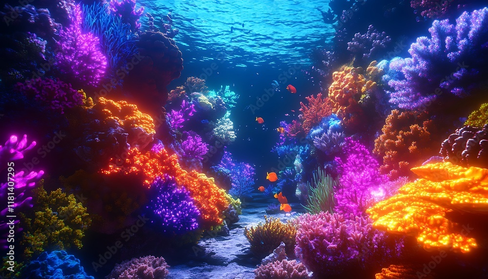 Naklejka premium Surreal underwater world with vibrant coral textures and glowing tones
