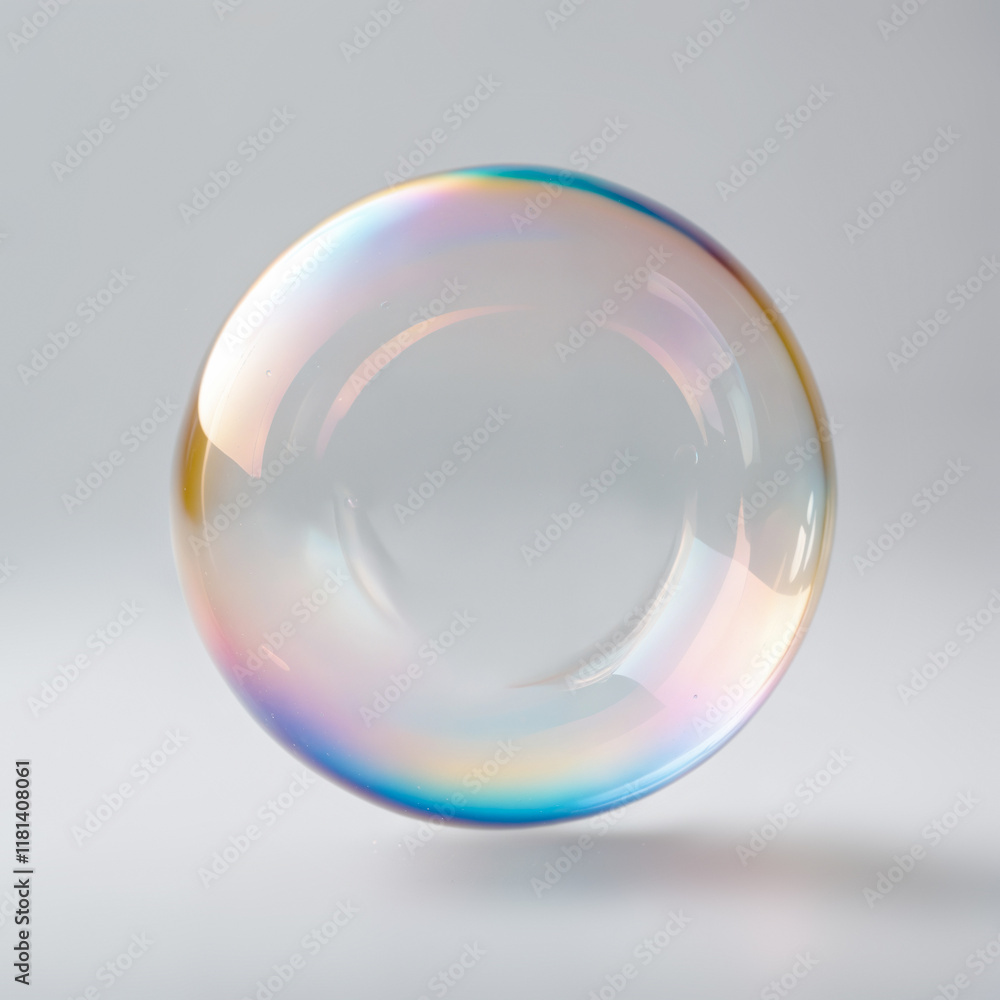 Soap bubble floating with rainbow colors on white background Soap bubble floating with rainbow colors on white background