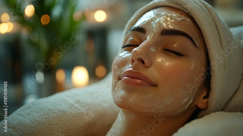 Relaxing facial treatment providing rejuvenation and hydration in a serene sp...
