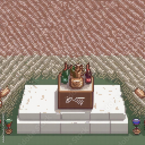 Pixel art screenshot featuring a video game with a food box on top.