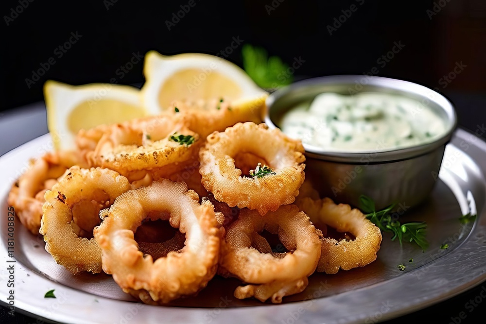 fried calamari with lemon wedges crispy calamari rings served wi fried calamari with lemon wedges crispy calamari rings served wi