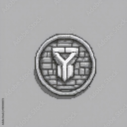 Pixel art of the Y logo on a gray background, perfect for retro-style designs.