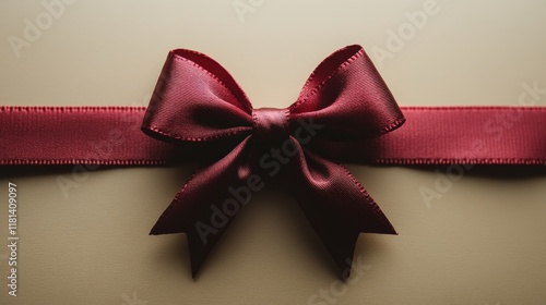 Elegant red ribbon bow on textured surface ready for gift wrapping and celebr...