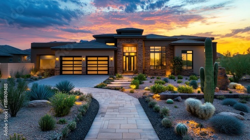 Modern Desert Home at Sunset