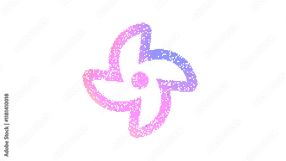 Icon fan is made up of LED square shapes. There are bright diodes and there are black dead diodes Icon fan is made up of LED square shapes. There are bright diodes and there are black dead diodes