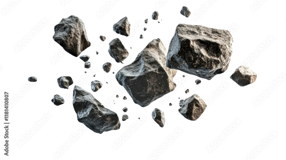 Naklejka premium Floating or flying stones transparent background