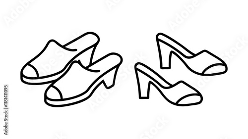 mules shoes icon, footwear line art, footwear vector - simple black line art icon of mules shoes perfect for logos, and footwear-themed designs.