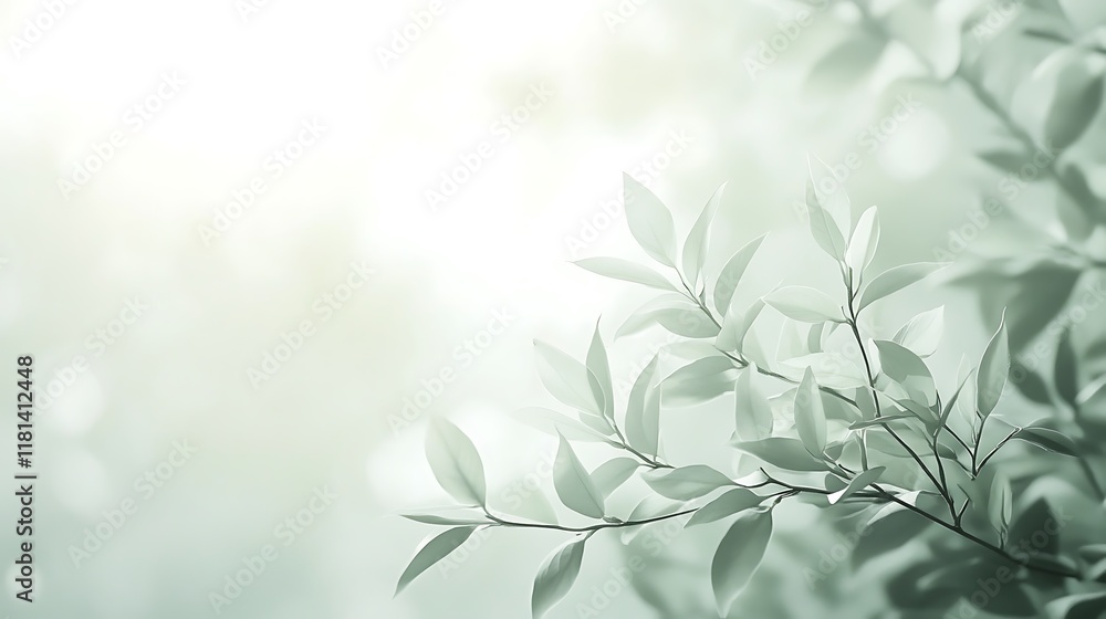 Soft Light Illuminates Delicate Green Leaves Branch Soft Light Illuminates Delicate Green Leaves Branch