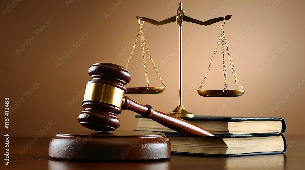 Gavel, scales of justice, and law books on a wooden table. Gavel, scales of justice, and law books on a wooden table.
