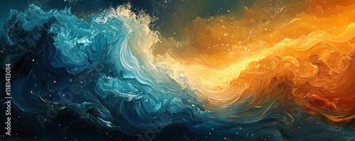 Art, oil and swirl texture with space on canvas for creative, painting or liquid effect and style. Design, pattern and wallpaper for acrylic or colourful backdrop and dynamic or fluid, Generative AI