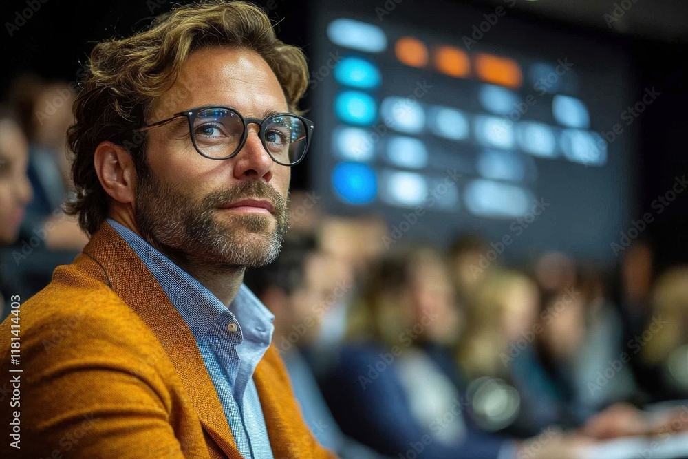Fototapeta premium Business professionals engaged in a productive meeting, discussing the companies future strategy and growth. motivational business speaker addressing an audience at a conference, inspiring leadership