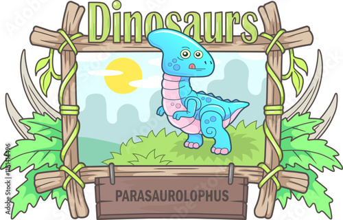 little cute prehistoric dinosaur parasaurolophus