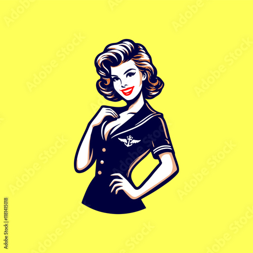 simple illustration of pinup girl marine navy sailor cartoon	

