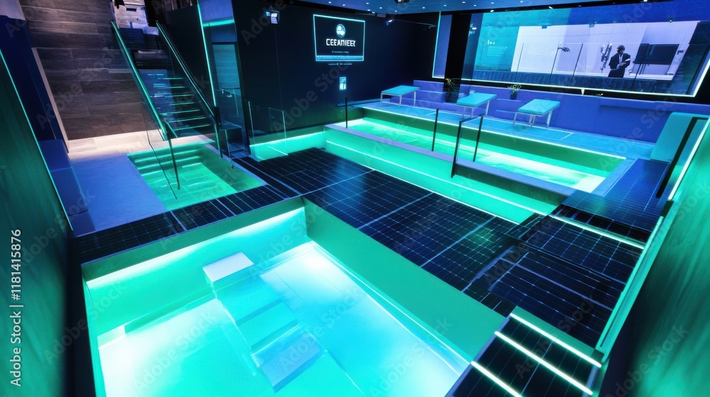 Obraz premium Modern spa interior with luminous water features, sleek design elements, and an inviting atmosphere for relaxation and wellness in a contemporary space