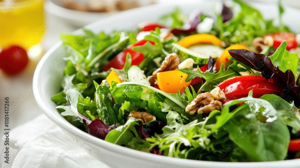 Delicious and Nutritious Green Salad with Colorful Vegetables and Walnuts Delicious and Nutritious Green Salad with Colorful Vegetables and Walnuts