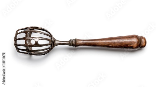 Antique Wire Egg Whisk with Wooden Handle - Product Photography AI Generated photo