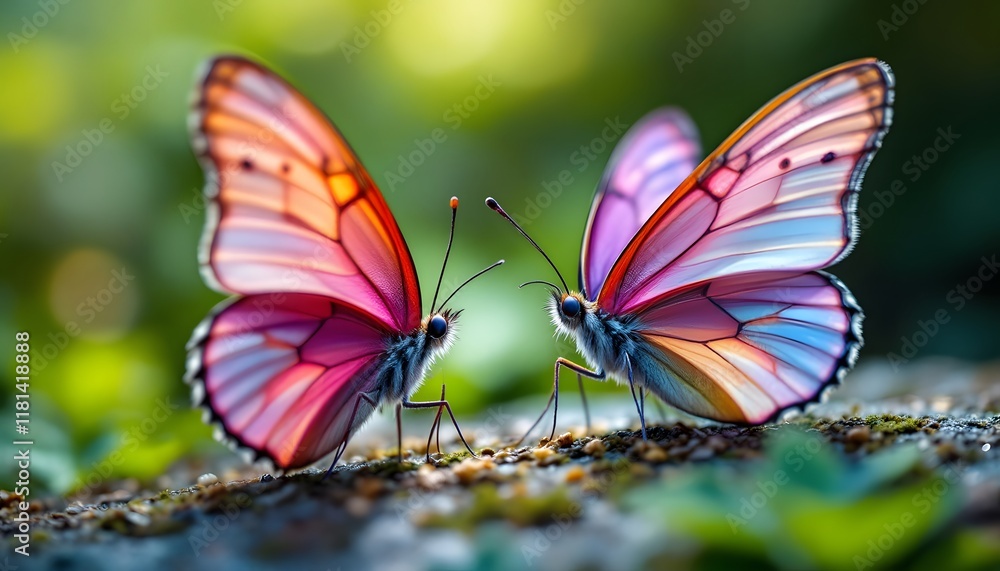 Vibrant Butterflies Embracing Nature's Beauty in a Lush Green Setting