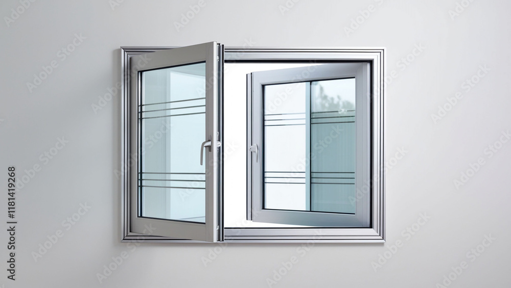 Obraz premium Modern and minimal house window for interior decoration isolated on background, open office glass window frame.