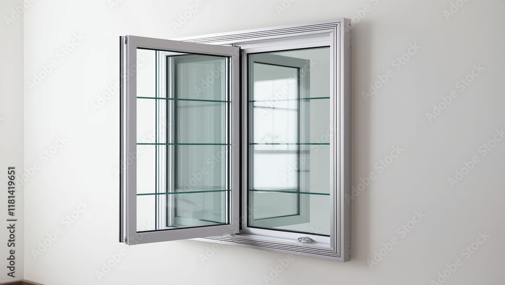 Obraz premium Modern and minimal house window for interior decoration isolated on background, open office glass window frame.