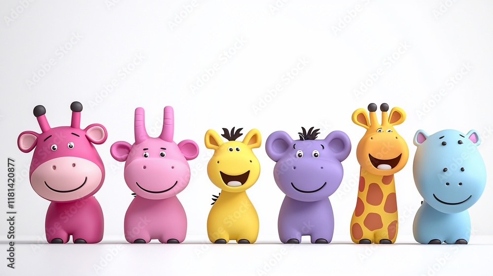 Naklejka premium Cute cartoon animal figurines in a row. (1)