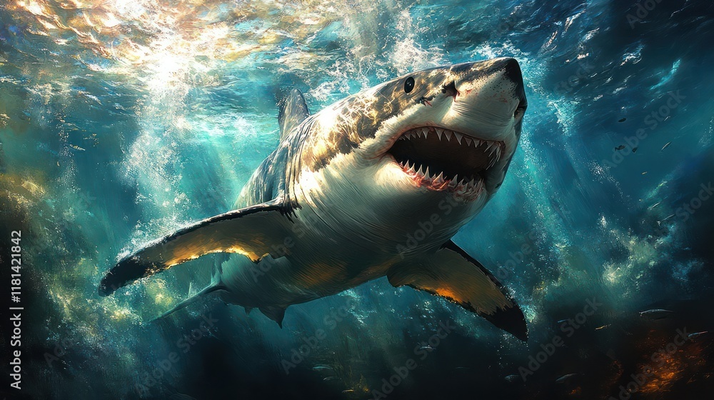 Fototapeta premium Majestic Great White Shark Underwater