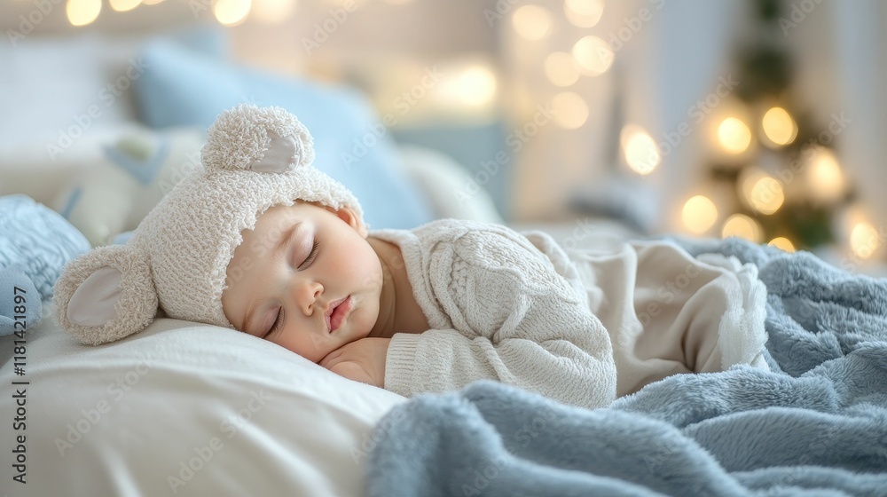 Infant sleeps soundly, cozy blankets, soft light. Infant sleeps soundly, cozy blankets, soft light.