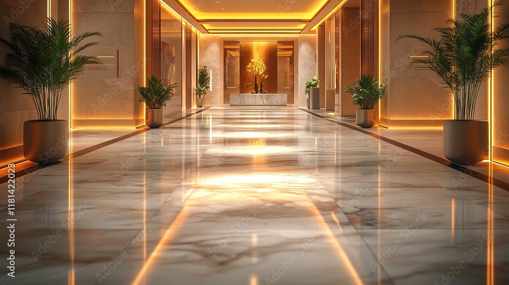 Obraz premium luxurious modern corridor with marble flooring, sleek and elegant design