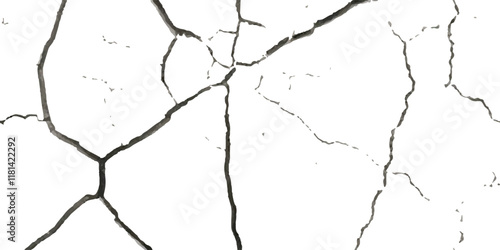 Distressed Vector Texture Overlays Featuring Earthquake-Induced Cracks on Land, Wall, and Floor Surfaces in Black, White, and Grey, Ideal for Simulating Earthquake Damage and Surface Deformation in De