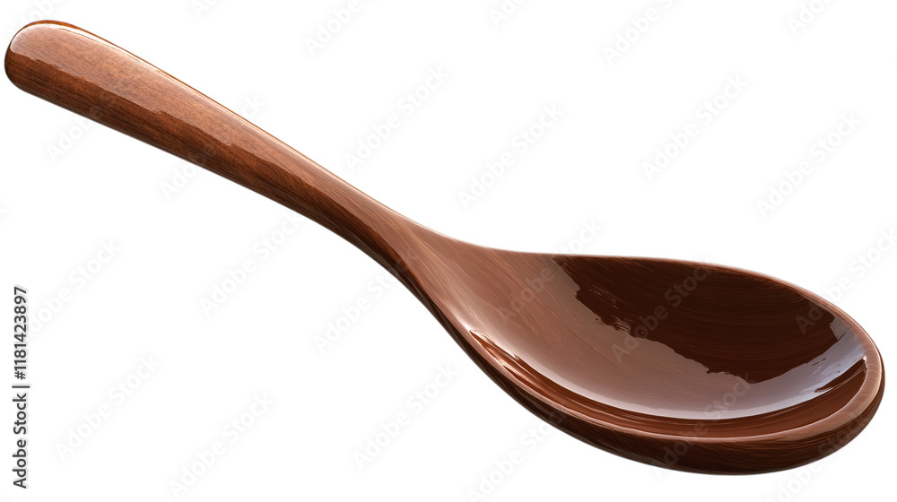 wood spoon with creamy chocolate isolated on white transparent background