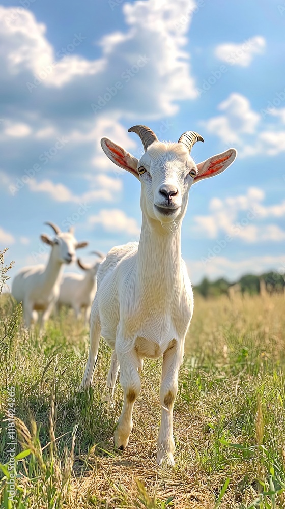 A White Goat in a Sunny Meadow A White Goat in a Sunny Meadow