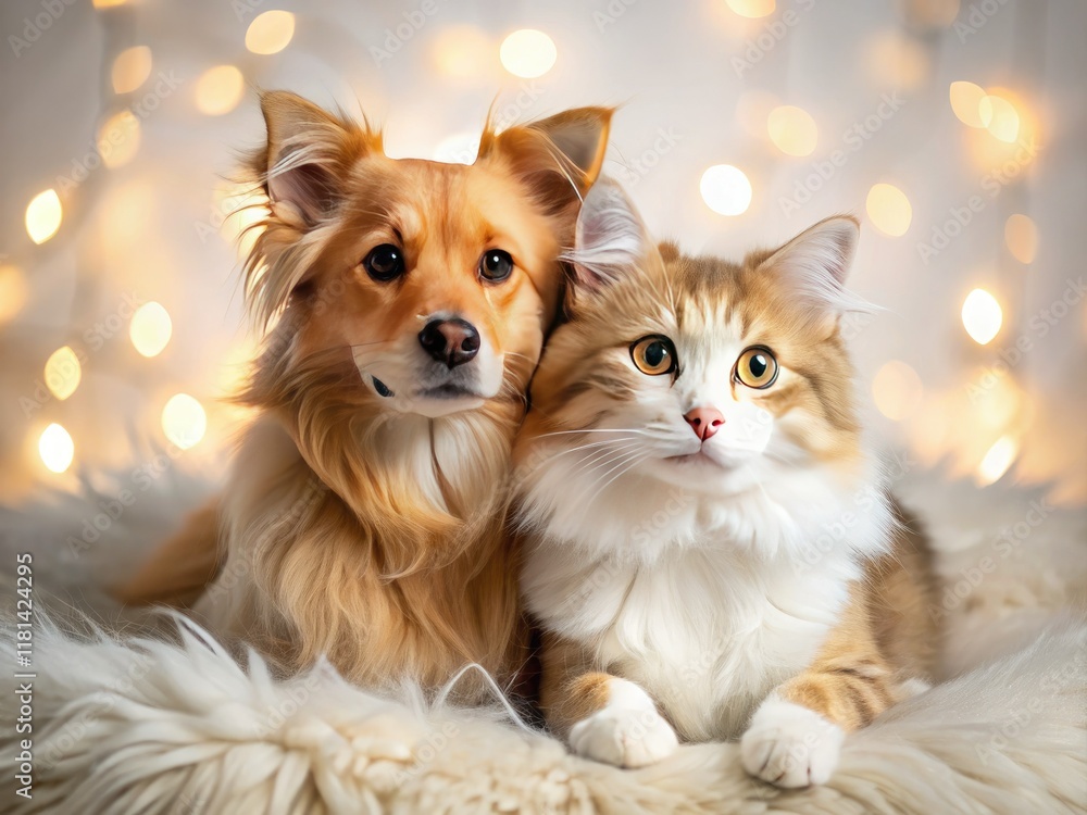 Adorable fluffy pet, bathed in soft night light, against a pristine white backdrop. Adorable fluffy pet, bathed in soft night light, against a pristine white backdrop.