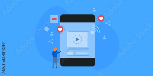 Live video streaming on mobile screen, viewer engage with content conceptual vector illustration.