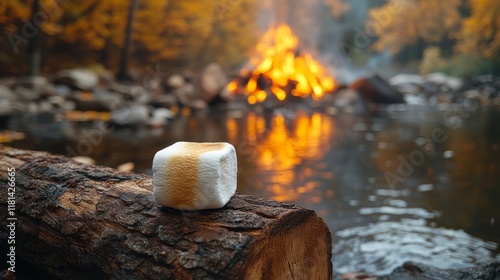 Enjoying marshmallows roasted over a campfire in a serene forest setting duri...