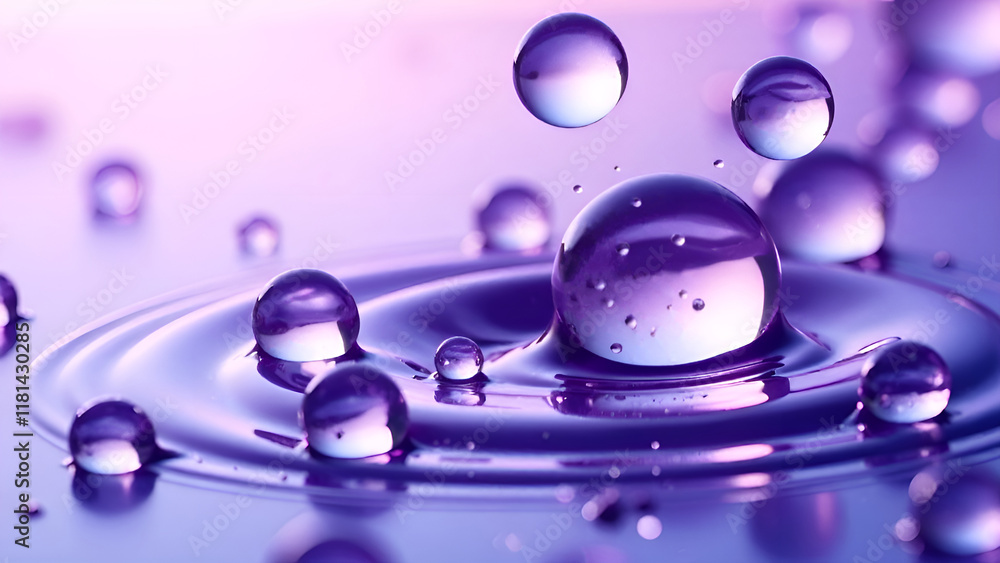 Abstract Background. A close-up image that captures intricate details of water droplets on a surface, in blue and purple shades.