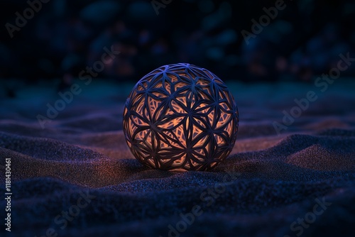 A fractal sphere with intricate patterns folding into itself like origami photo