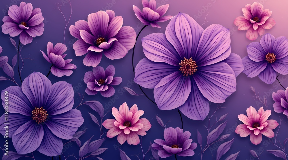Seamless purple pattern of flowers and leaves Seamless purple pattern of flowers and leaves
