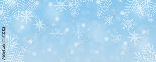 Winter snowflakes on a beautiful background. The atmosphere is calm and peaceful, evoking the magic and stillness of a snowy day. Design for banner, cards, prints, social media, poster, flyer.Eps 10.