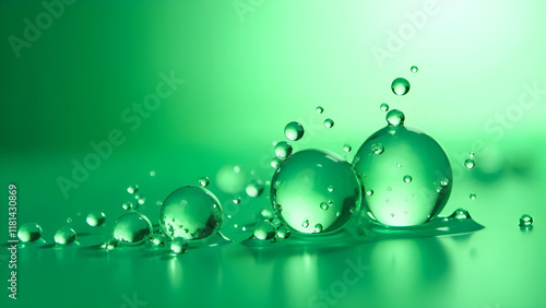 Obraz na płótnie Abstract Background. A close-up image that captures intricate details of water droplets on a surface, in green shades. w salonie