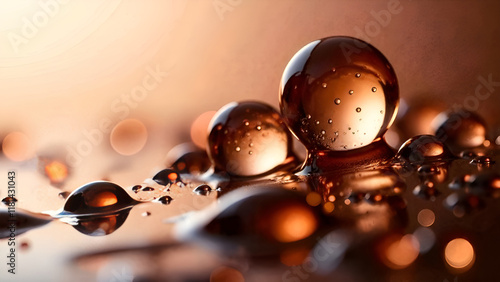 Obraz na płótnie Abstract Background. A close-up image that captures intricate details of water droplets on a surface, in brown shades. w salonie