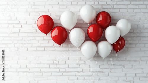 Red and White Balloons Against a Brick Wall