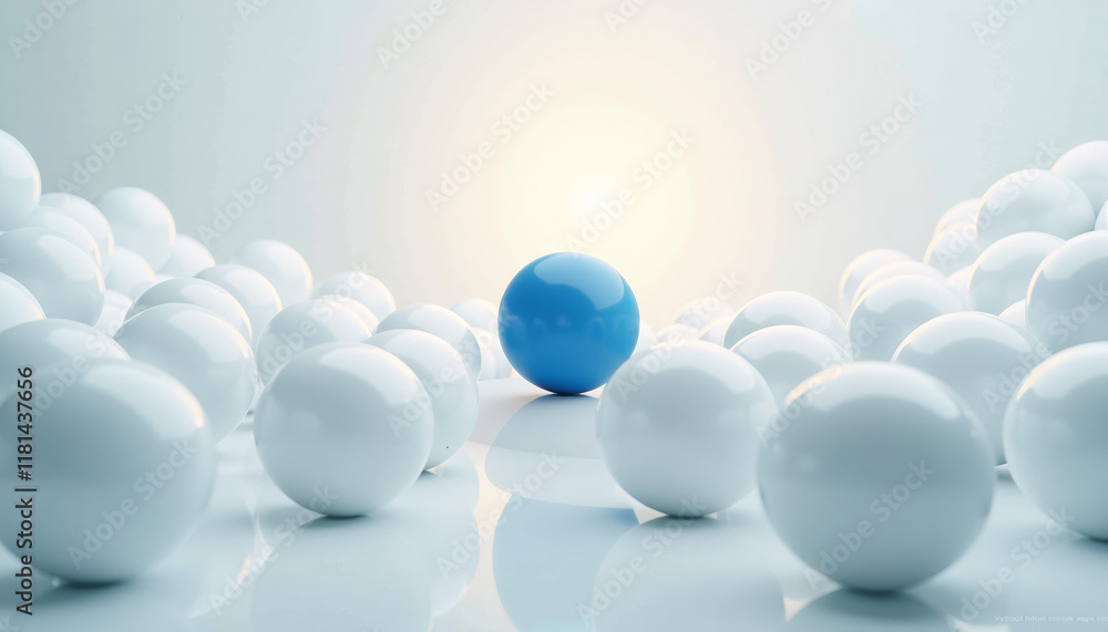 Single Blue Sphere Among Many White Spheres Single Blue Sphere Among Many White Spheres